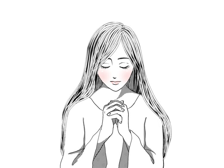 慈母のように祈る女性イラスト
